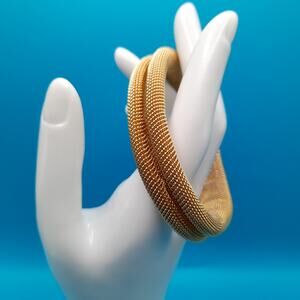 Vintage Gold Tone Mesh Bangle Bracelet, 7", Mid-Century